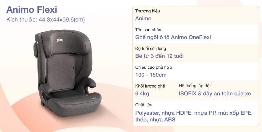 Ghế ngồi ô tô Animo Flexi Isofix (100-150cm, i-size, K55, Nickle) Ghế ngồi ô tô Animo Flexi Isofix (100-150cm, i-size, K55, Nickle)