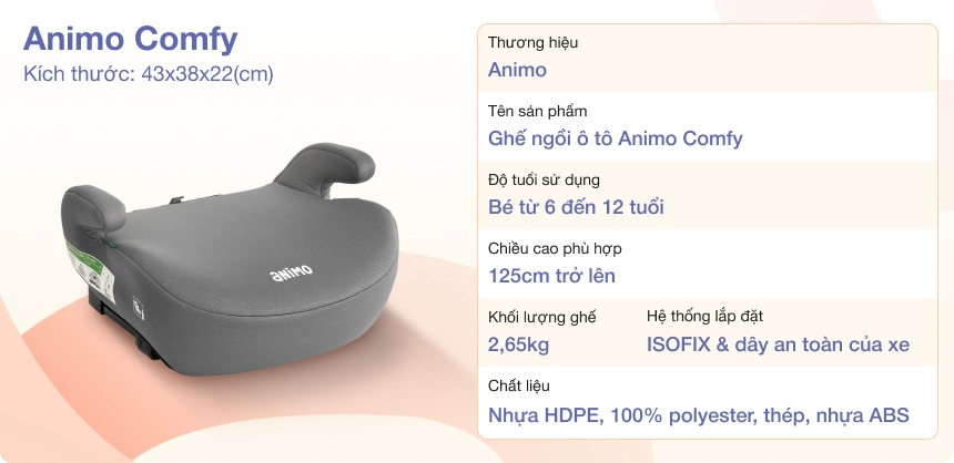 Ghế ngồi ô tô Animo Comfy Isofix (125-150cm, i-size, K11, Steel Gray, Booster) Ghế ngồi ô tô Animo Comfy Isofix (125-150cm, i-size, K11, Steel Gray, Booster)