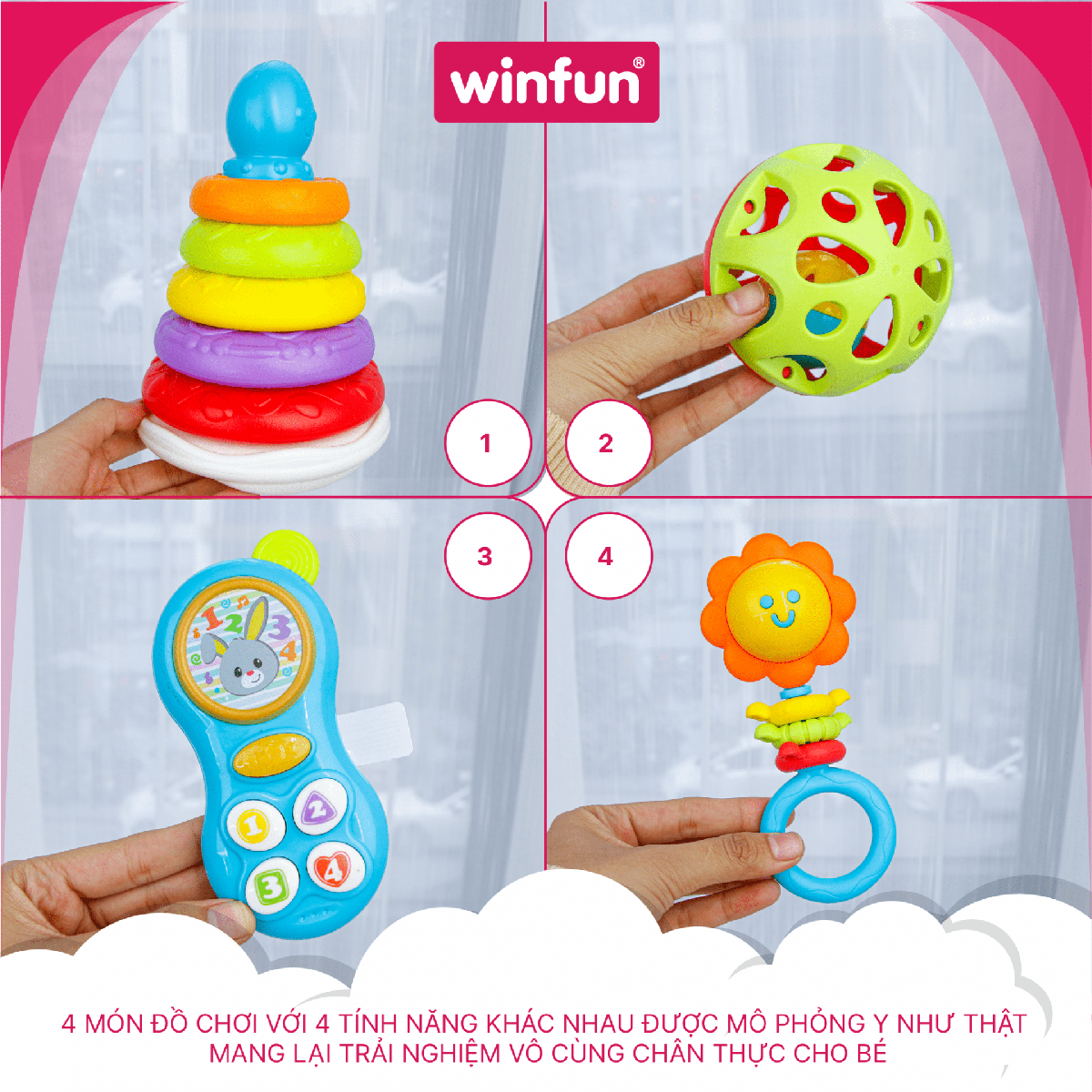 Set quà tặng đồ chơi sơ sinh Winfun 3035-NL – Bộ 4 món đa năng, vừa chơi vừa phát triển kỹ năng Set quà tặng đồ chơi sơ sinh Winfun 3035-NL – Bộ 4 món đa năng, vừa chơi vừa phát triển kỹ năng
