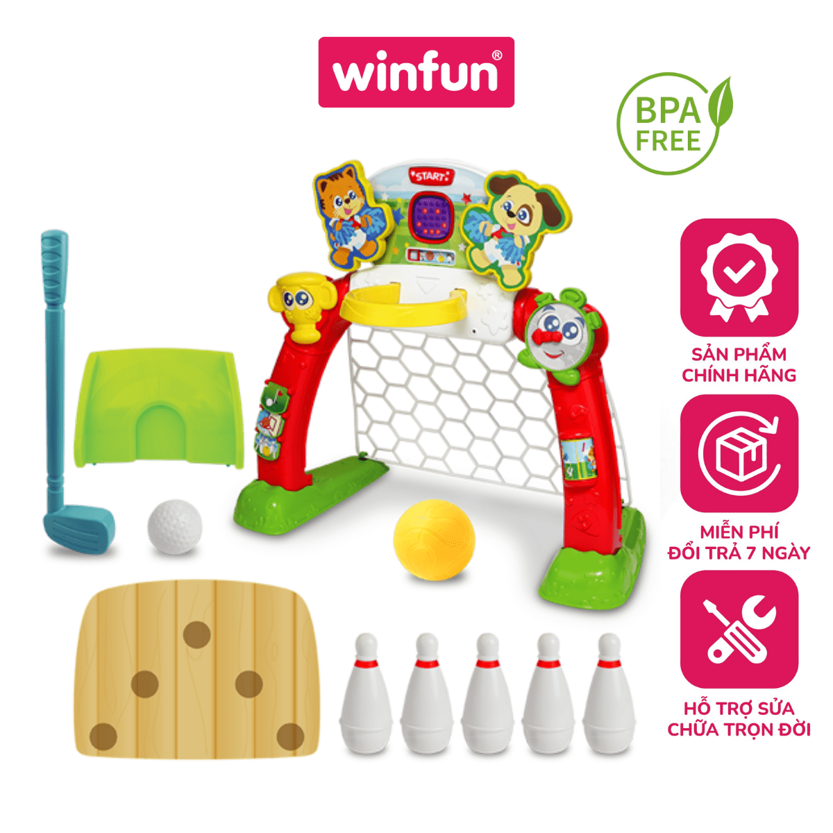 Bộ đồ chơi thể thao 4in1: bóng đá, bỏng rổ, goft, bowling - Winfun 6003A-NL Bộ đồ chơi thể thao 4in1: bóng đá, bỏng rổ, goft, bowling - Winfun 6003A-NL