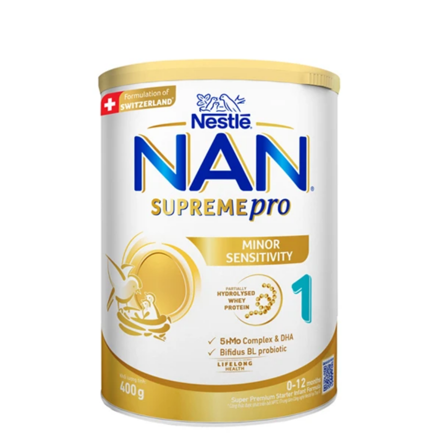 Sữa bột NAN Supremepro số 1 400g (0 - 12 tháng) hỗ trợ trẻ có cơ địa mẫn cảm