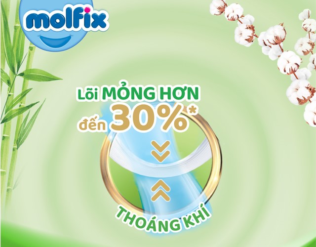 Lõi thấm mỏng hơn đến 30% có khả năng thoáng khí vượt trội, cho bé thoải mái vui chơi