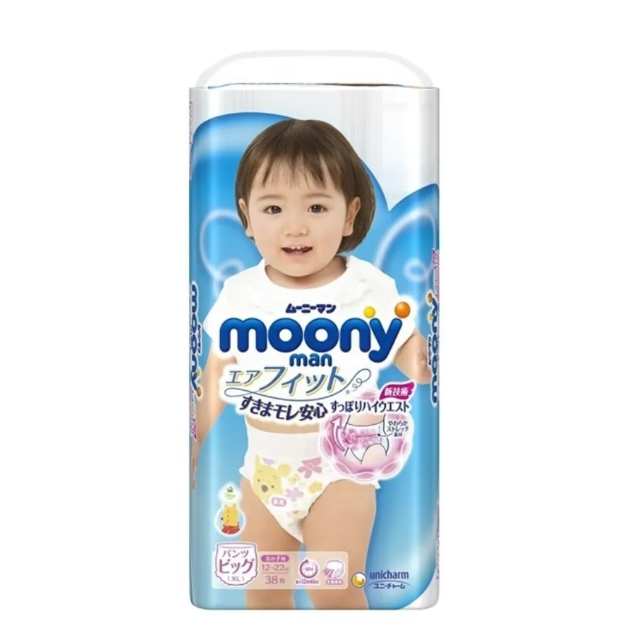 Bỉm tã quần Moony bé gái size XL 38 miếng (12-22kg) (giao bao bì ngẫu nhiên)