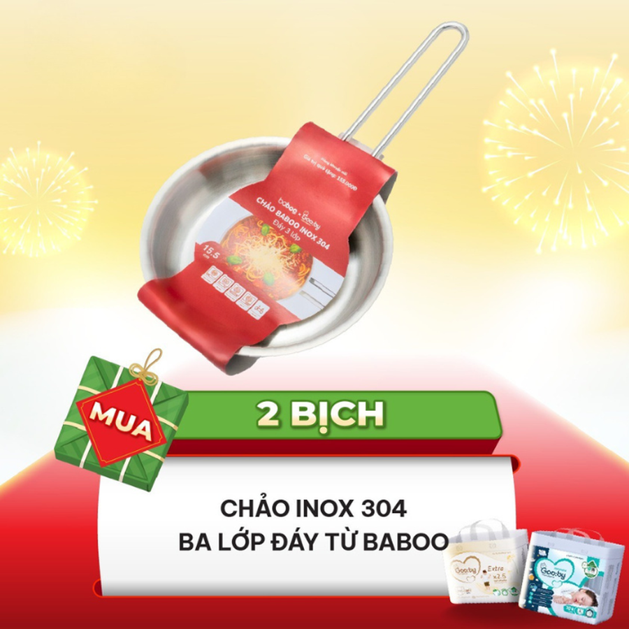 Chảo inox 304 3 lớp đáy từ Baboo