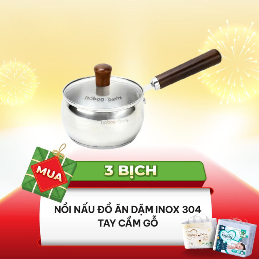 Nồi nấu đồ ăn dặm inox 304 tay cầm gỗ