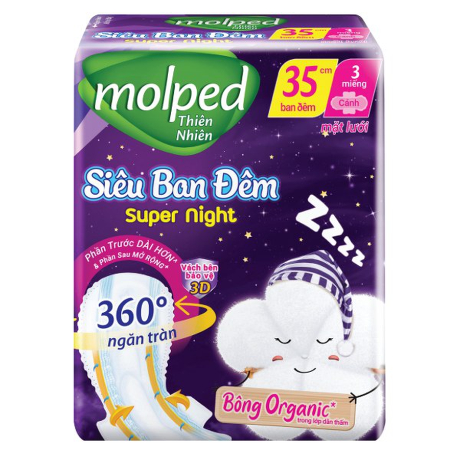 Băng vệ sinh thiên nhiên ban đêm có cánh Molped (35cm x 3 miếng)