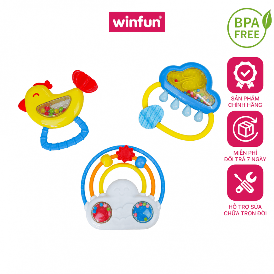 Set 3 đồ chơi xúc xắc gặm nướu Winfun 3030-NL – Cầu vồng, mây mưa đáng yêu, vừa chơi vừa gặm nướu
