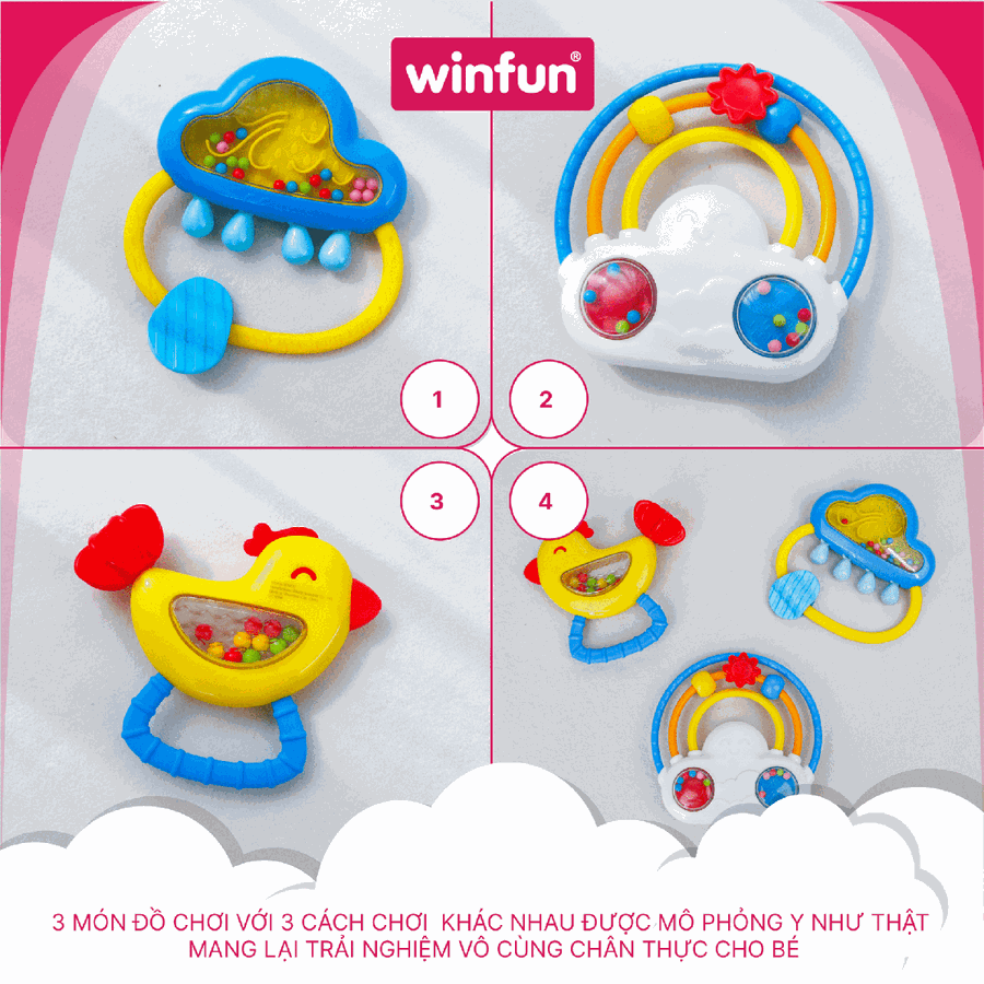 Set 3 đồ chơi xúc xắc gặm nướu Winfun 3030-NL – Cầu vồng, mây mưa đáng yêu, vừa chơi vừa gặm nướu