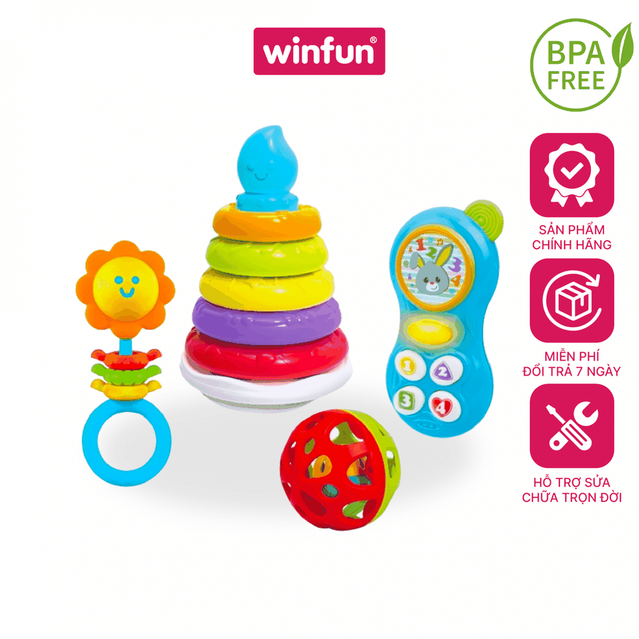 Set quà tặng đồ chơi sơ sinh Winfun 3035-NL – Bộ 4 món đa năng, vừa chơi vừa phát triển kỹ năng