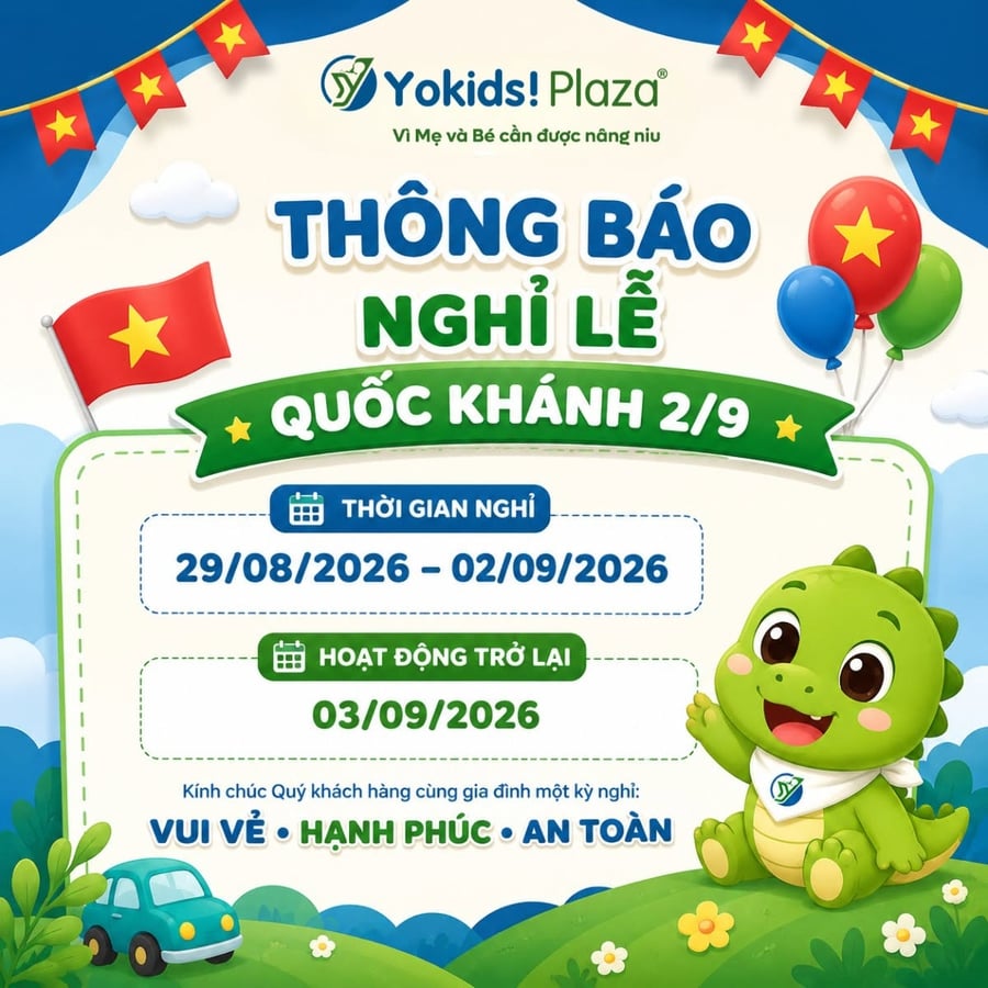 Yokids Plaza Thông báo lịch nghỉ lễ Quốc khánh 02/09/2026