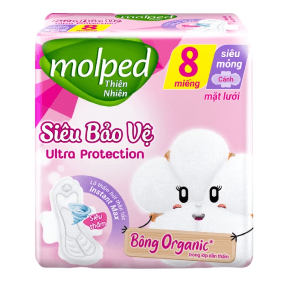 Băng vệ sinh Molped tự nhiên siêu bảo vệ siêu thấm mỏng cánh (23 cm x 8 Miếng)