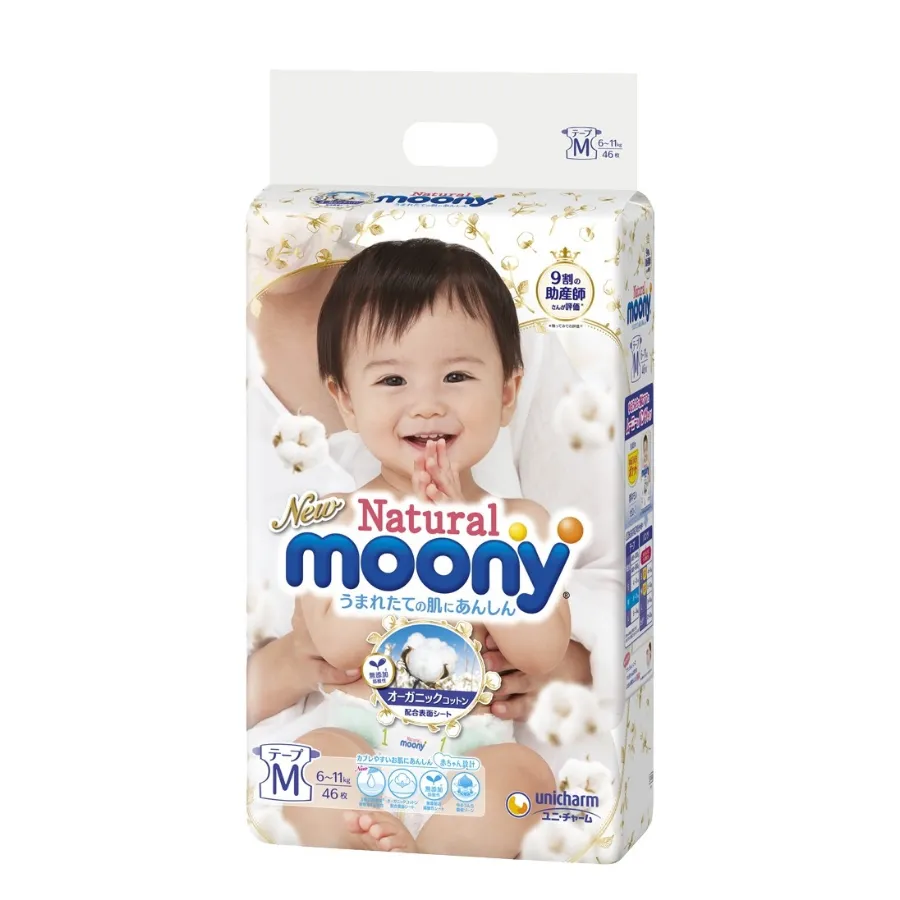 Bỉm tã dán Moony Natural size M 46 miếng (6-11kg) (giao bao bì ngẫu nhiên)