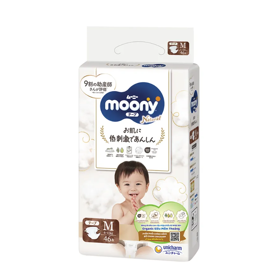 Bỉm tã dán Moony Natural size M 46 miếng (6-11kg) (giao bao bì ngẫu nhiên)