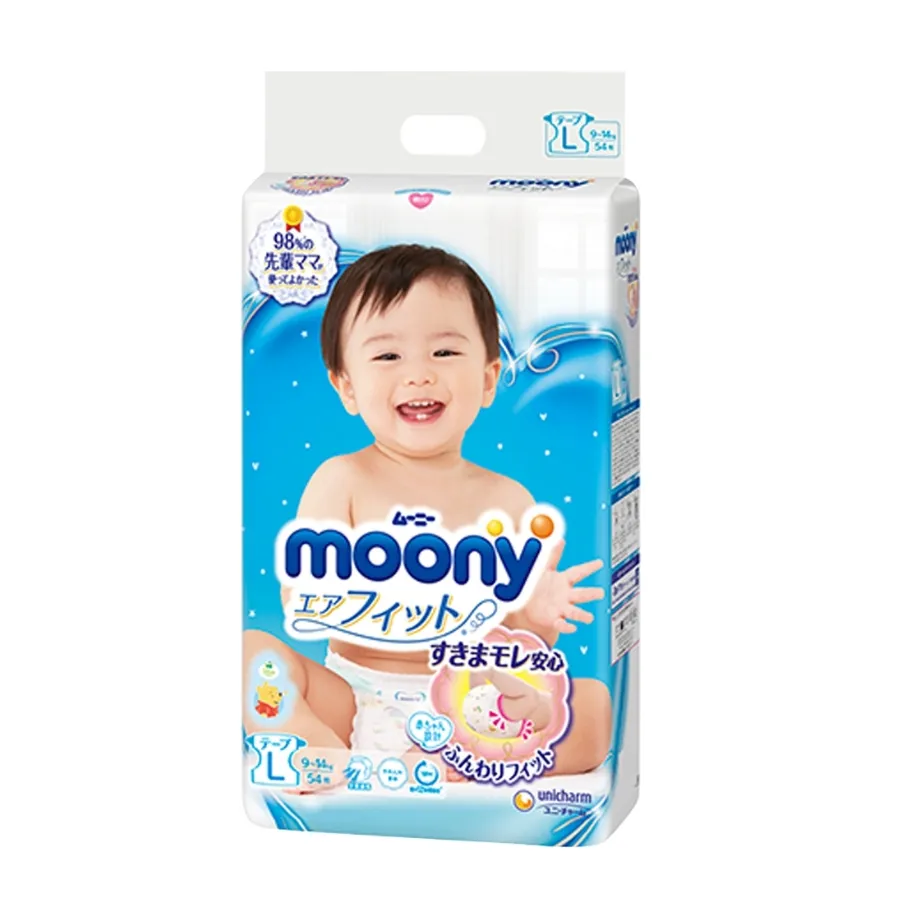 Bỉm tã dán Moony size L, 54 miếng (9-14kg) (giao bao bì ngẫu nhiên)
