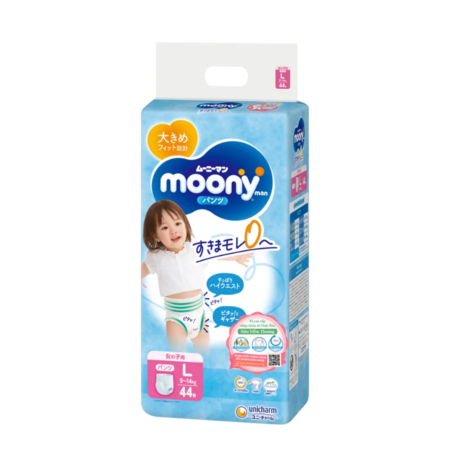 Bỉm tã quần Moony bé gái size L 44 miếng (9-14kg) (giao bao bì ngẫu nhiên)