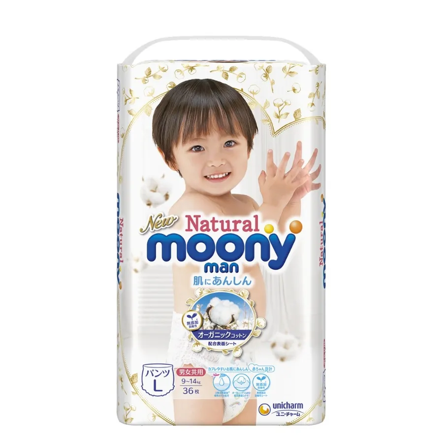 Bỉm tã quần Moony Natural size L 36 miếng (9-14kg) (giao bao bì ngẫu nhiên)