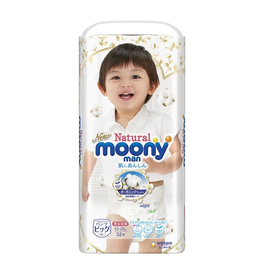 Bỉm tã quần Moony Natural size XL 32 miếng (12-22kg) (giao bao bì ngẫu nhiên)