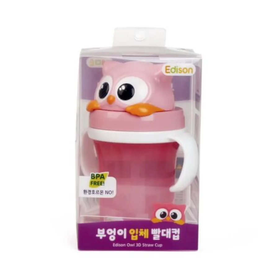 Bình tập uống Edison 3D con cú 300ml màu hồng