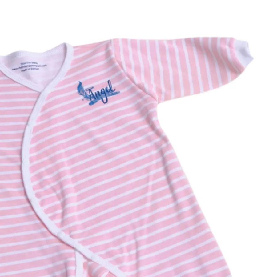 Bộ bodysuit 14 nút dài sọc hồng
