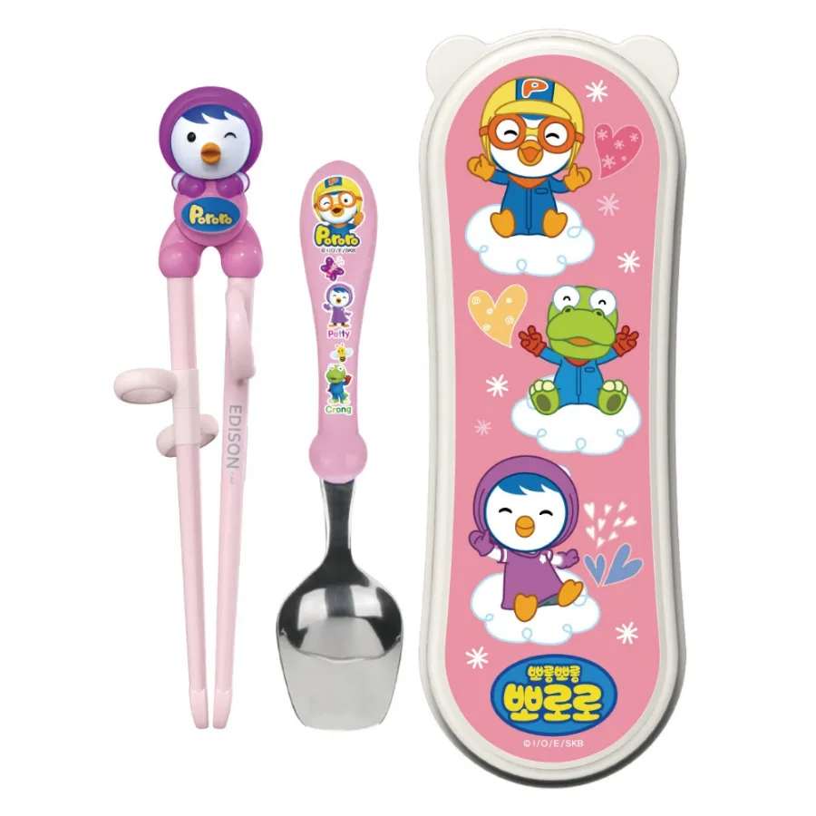 Bộ muỗng đũa tập ăn Edison Hồng