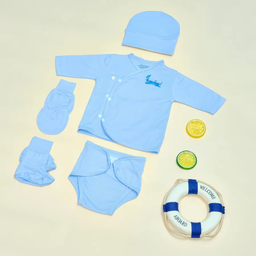 Combo quà tặng mừng đầy tháng mây mềm 0-6 tháng màu xanh lớn