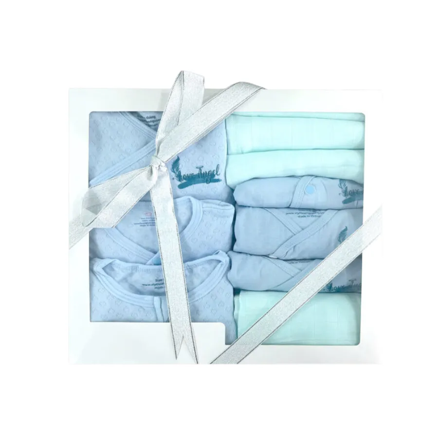 Combo quà tặng mừng đầy tháng mây mềm 0-6 tháng màu xanh lớn