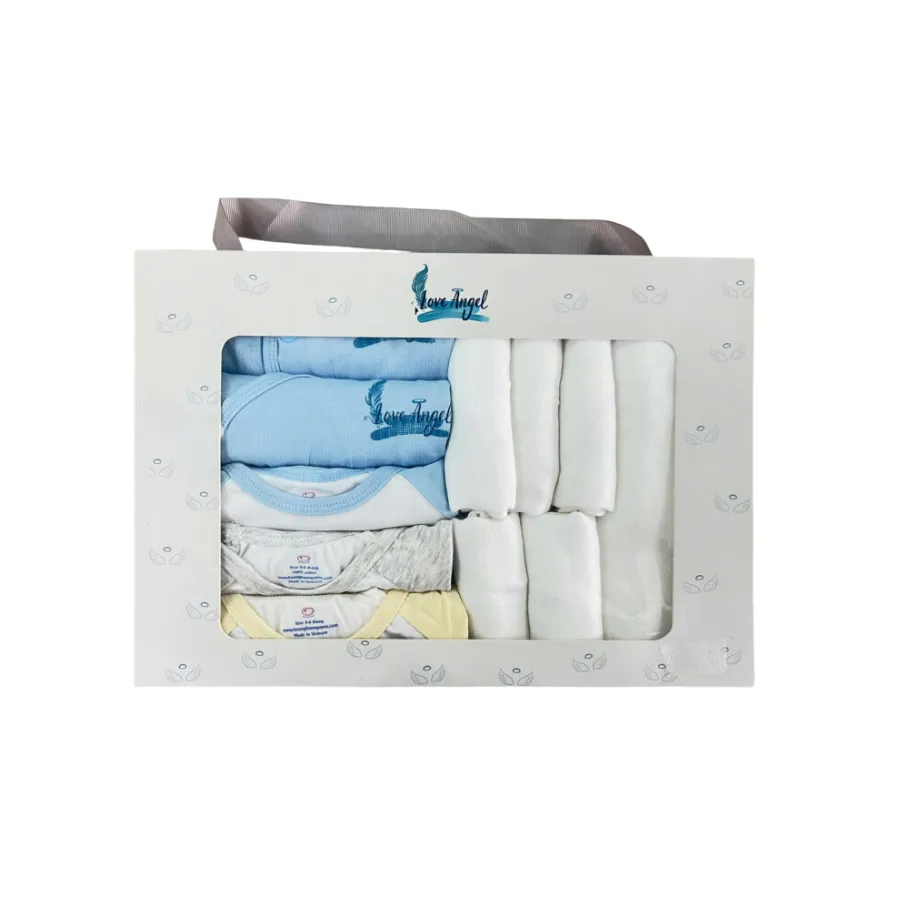 Combo quà tặng mừng đầy tháng mây mềm 0-6 tháng màu xanh vừa