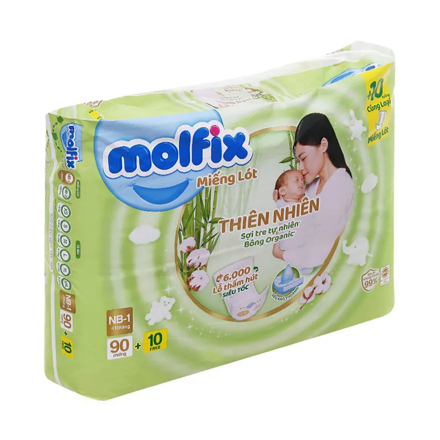 Miếng lót Molfix thiên nhiên size NB1 90 + 10 miếng (Dưới 1 tháng)