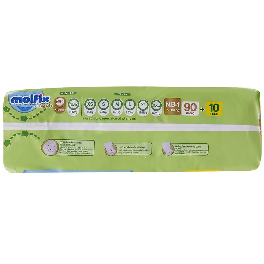Miếng lót Molfix thiên nhiên size NB1 90 + 10 miếng (Dưới 1 tháng)
