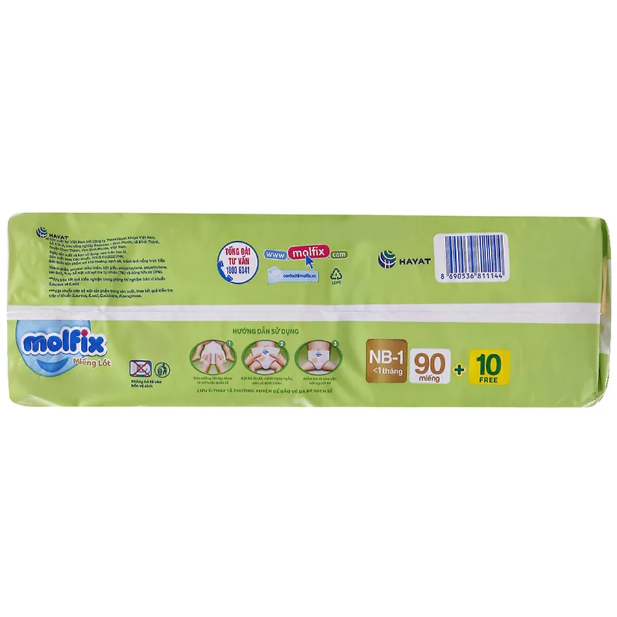 Miếng lót Molfix thiên nhiên size NB1 90 + 10 miếng (Dưới 1 tháng)