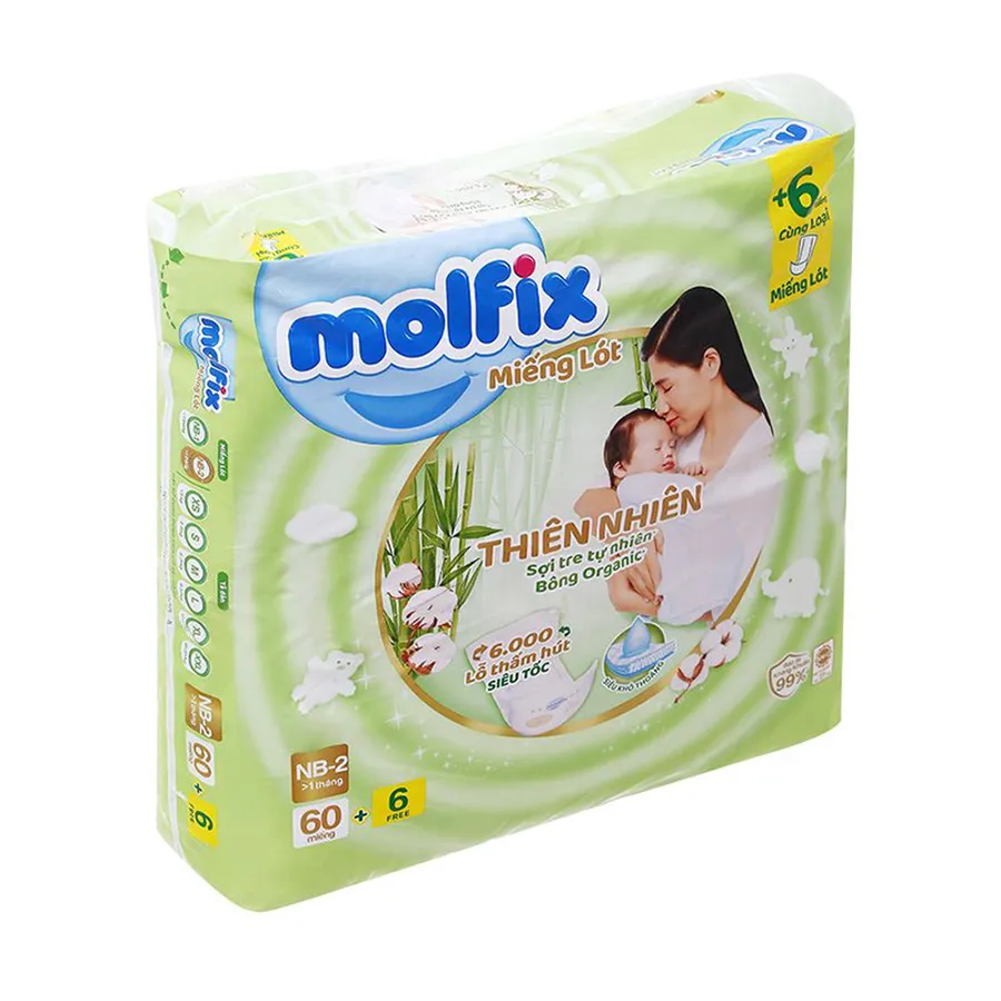 Miếng lót Molfix thiên nhiên size NB2 60 + 6 miếng (Từ 1 tháng)