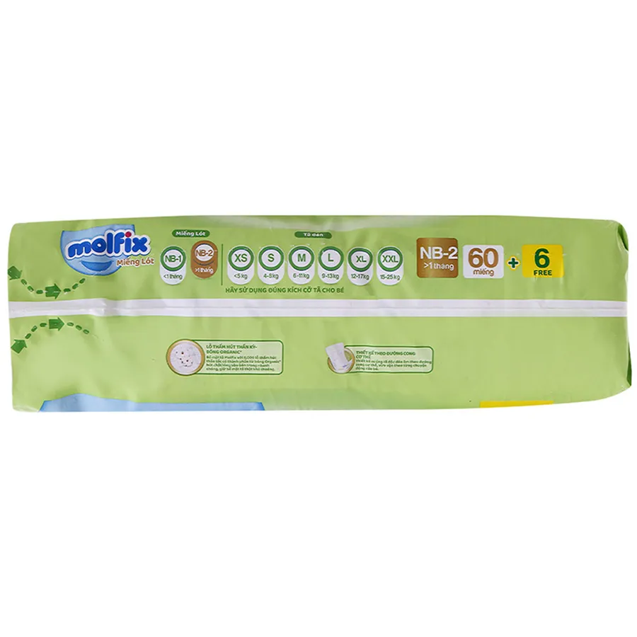 Miếng lót Molfix thiên nhiên size NB2 60 + 6 miếng (Từ 1 tháng)