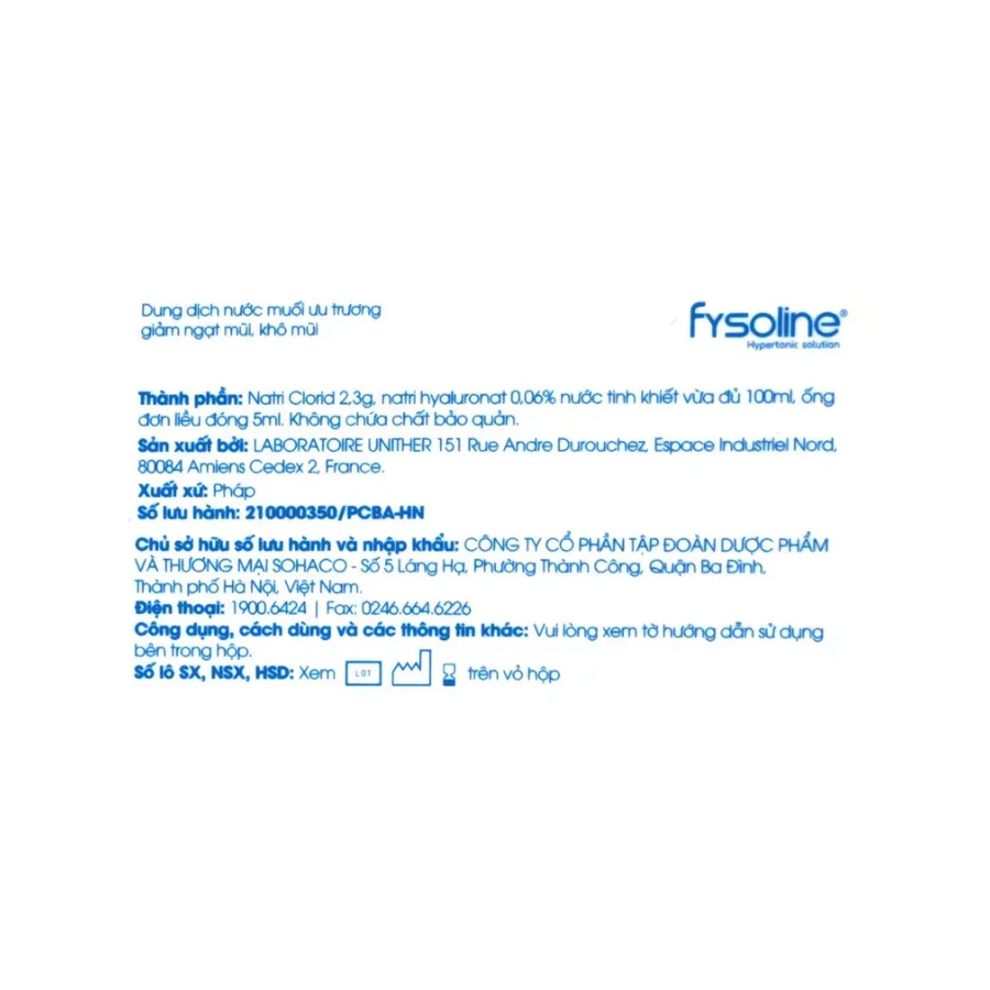 Nước muối Fysoline Hypertonic (5ml x 20 ống)