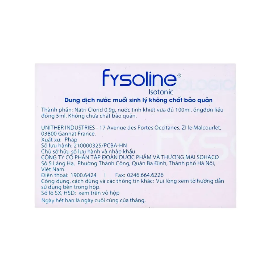Nước muối sinh lý Fysoline Isotonic 5ml x 40 ống
