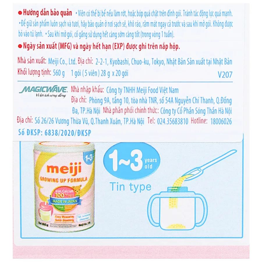Sữa Bột Dạng Thanh Meiji Growing Up Formula Ezcube 560g 1-3 tuổi