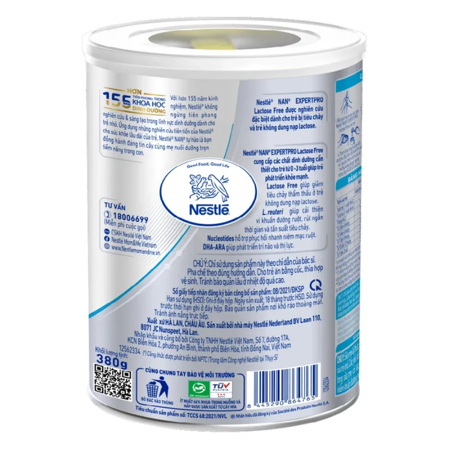 Sữa bột NAN Expert Pro Lactose Free 380g (0 - 3 tuổi) dành cho trẻ không dung nạp đường lactose