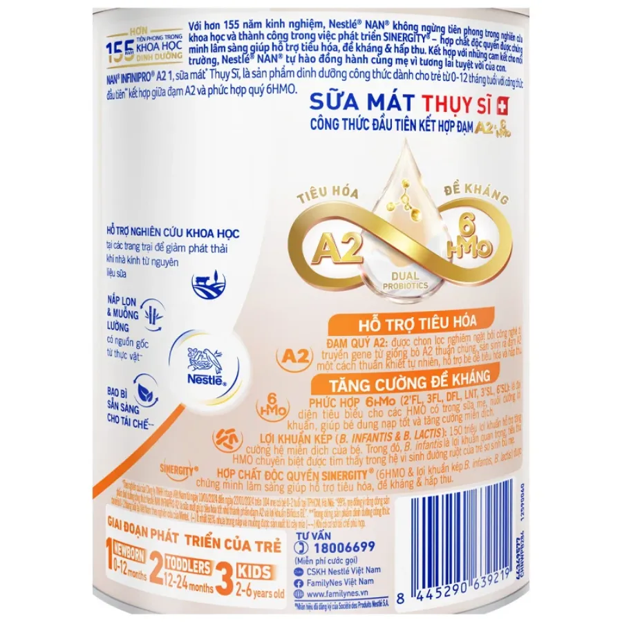 Sữa bột NAN InfiniPro A2 6HMO số 1 (đạm quý A2) 400g (0 - 12 tháng)