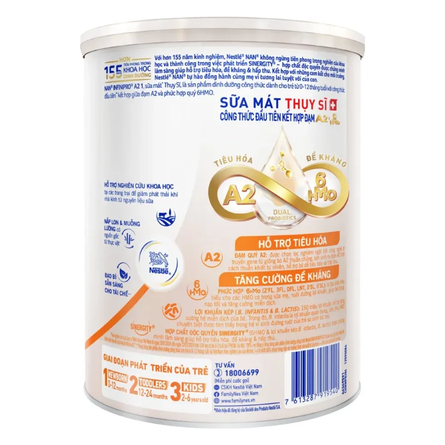 Sữa bột NAN InfiniPro A2 6HMO số 1 (đạm quý A2) 800g (0 - 12 tháng)