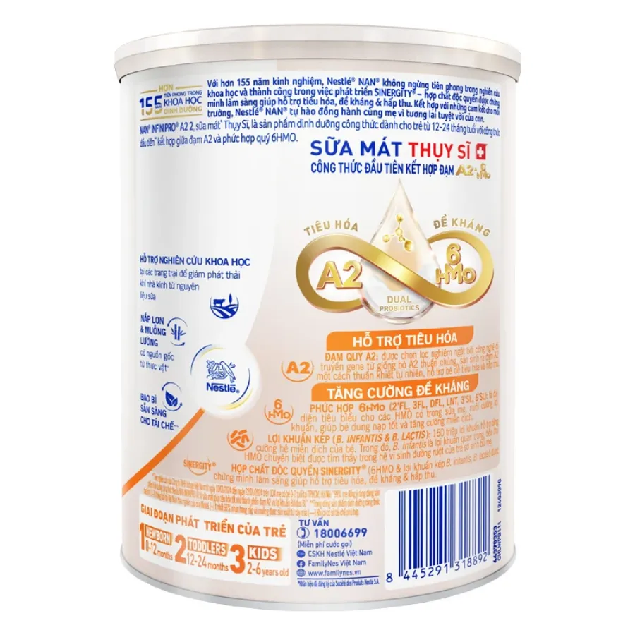 Sữa bột NAN InfiniPro A2 6HMO số 2 (đạm quý A2) 400g (1 - 2 tuổi)