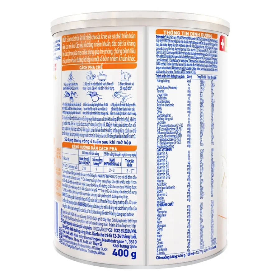 Sữa bột NAN InfiniPro A2 6HMO số 2 (đạm quý A2) 400g (1 - 2 tuổi)