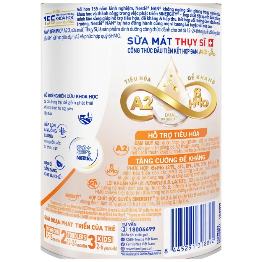 Sữa bột NAN InfiniPro A2 6HMO số 2 (đạm quý A2) 400g (1 - 2 tuổi)