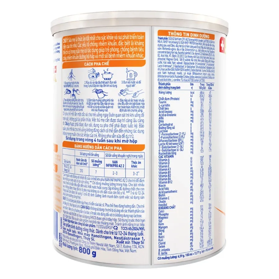 Sữa bột NAN InfiniPro A2 6HMO số 2 (đạm quý A2) 800g (1 - 2 tuổi)
