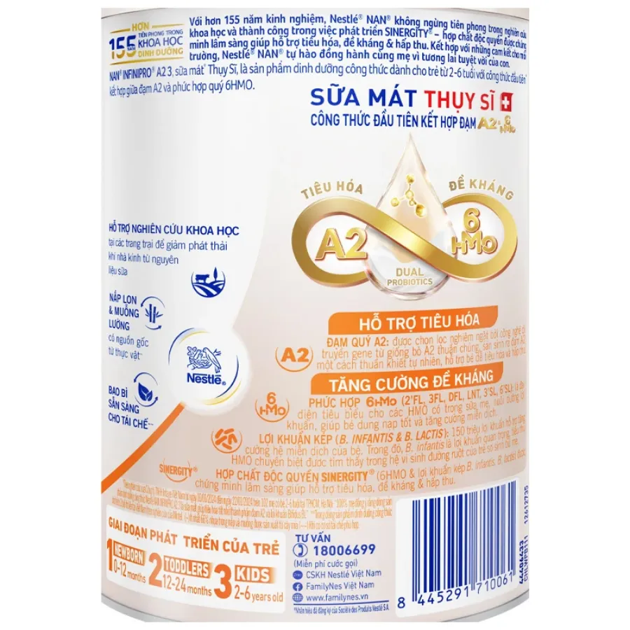 Sữa bột NAN InfiniPro A2 6HMO số 3 (đạm quý A2) 400g (2 - 6 tuổi)