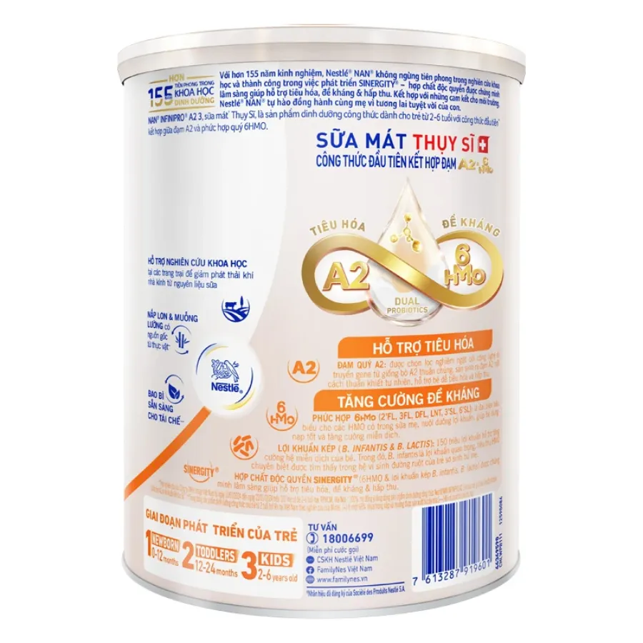 Sữa bột NAN InfiniPro A2 6HMO số 3 (đạm quý A2) 800g (2 - 6 tuổi)