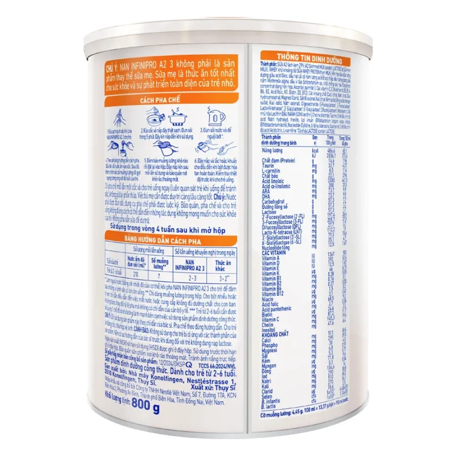 Sữa bột NAN InfiniPro A2 6HMO số 3 (đạm quý A2) 800g (2 - 6 tuổi)