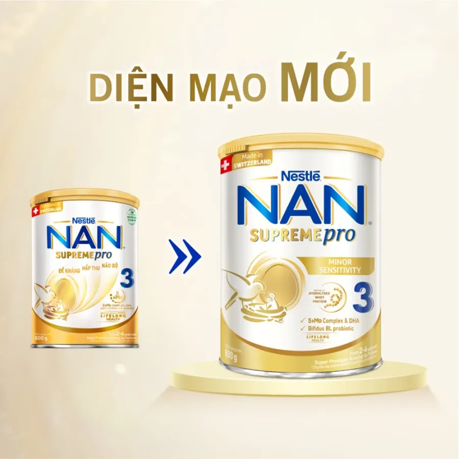 Sữa bột NAN Supremepro số 3 800g (2 - 6 tuổi) hỗ trợ trẻ có cơ địa mẫn cảm