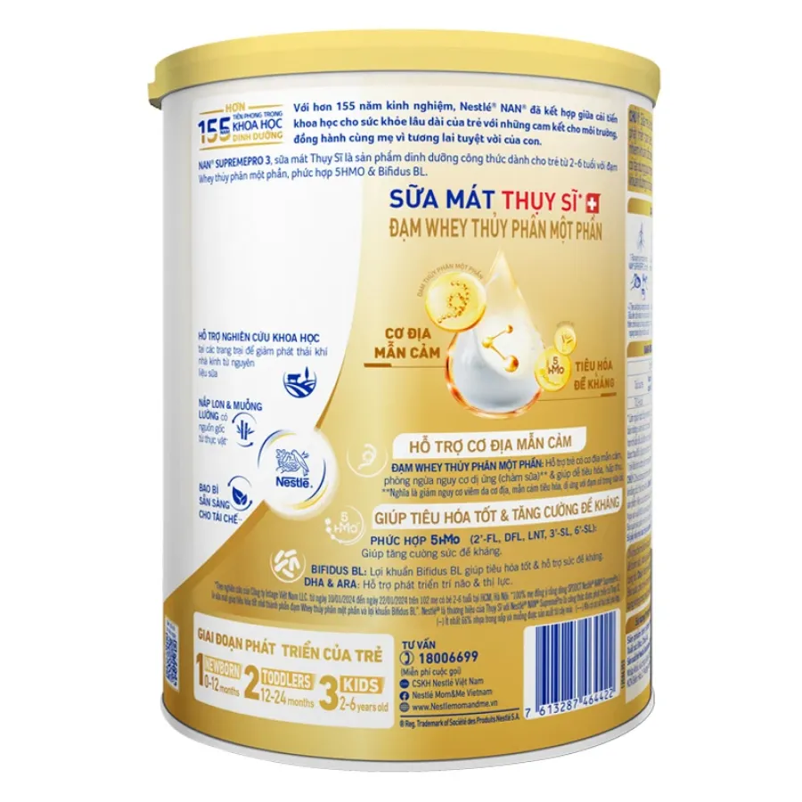 Sữa bột NAN Supremepro số 3 800g (2 - 6 tuổi) hỗ trợ trẻ có cơ địa mẫn cảm