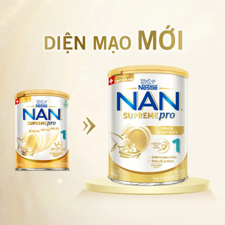 Sữa bột NAN Supremepro số 1 800g (0 - 12 tháng) hỗ trợ trẻ có cơ địa mẫn cảm