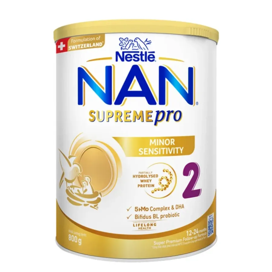 Sữa bột NAN Supremepro số 2 800g (1 - 2 tuổi) hỗ trợ trẻ có cơ địa mẫn cảm