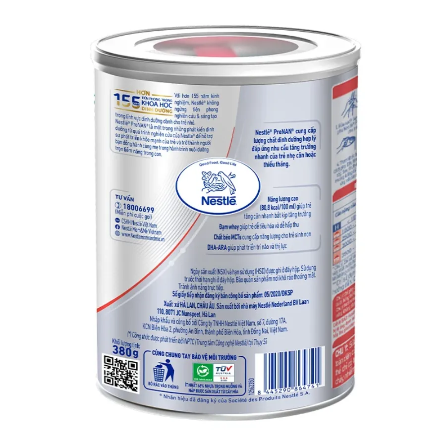 Sữa bột PreNAN 380g (trẻ sơ sinh) dành cho trẻ nhẹ cân, thiếu tháng